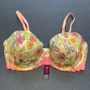 NWT Adore Me Floral Underwire Bra Size 38DD Beige Pink